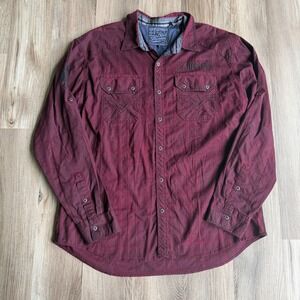 Affliction Black Premium Mens 3XL Burgundy Button‎ Down Embroidered Shirt Goth